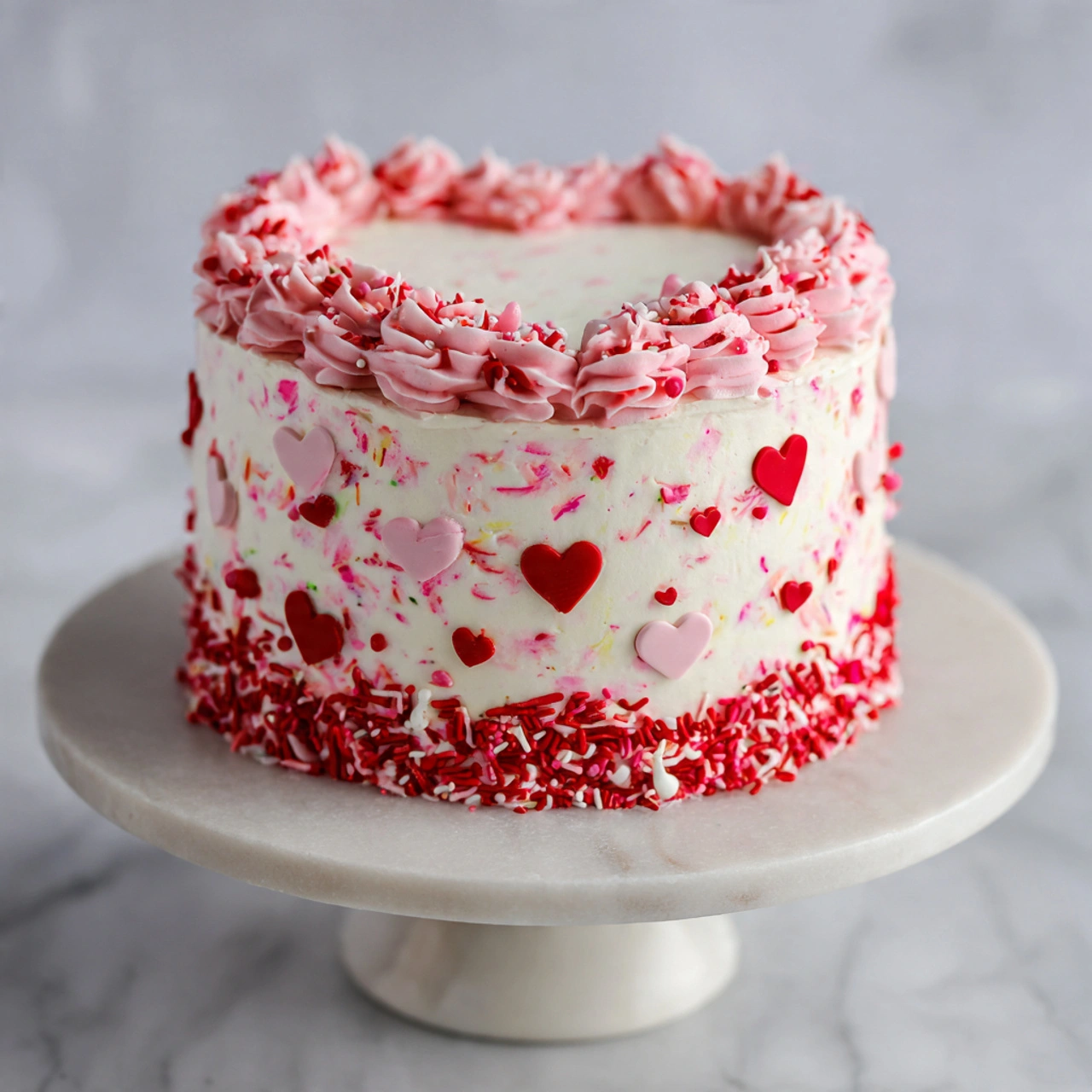Bake a Stunning 3-Layer Heart-Shaped Funfetti Valentine Cake for Love Heart-shaped cake with festive decorations