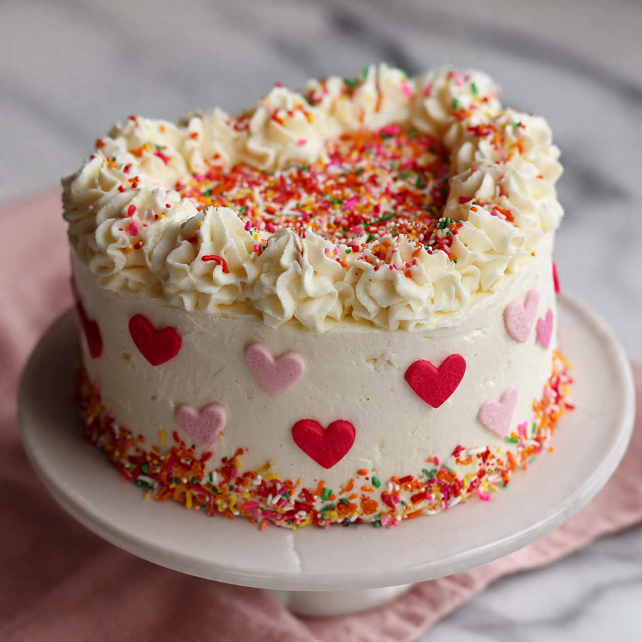 Bake a Stunning 3-Layer Heart-Shaped Funfetti Valentine Cake for Love Heart-shaped cake with colorful sprinkles