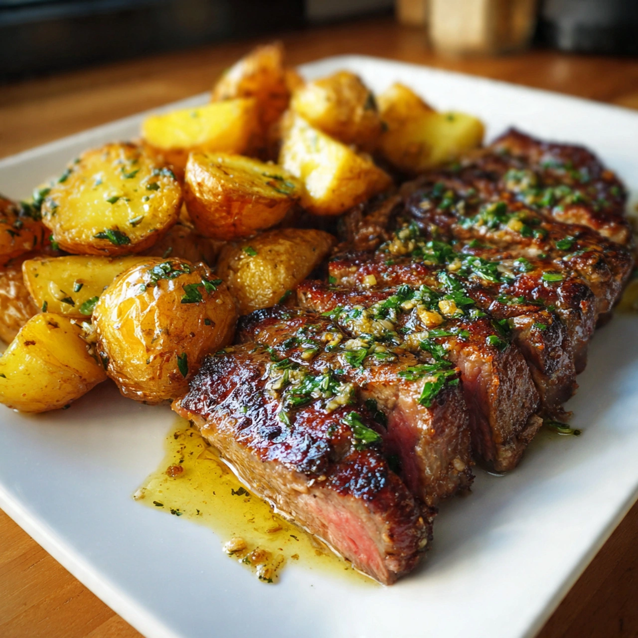 The Best Easy Garlic Butter Steak and Roasted Potatoes