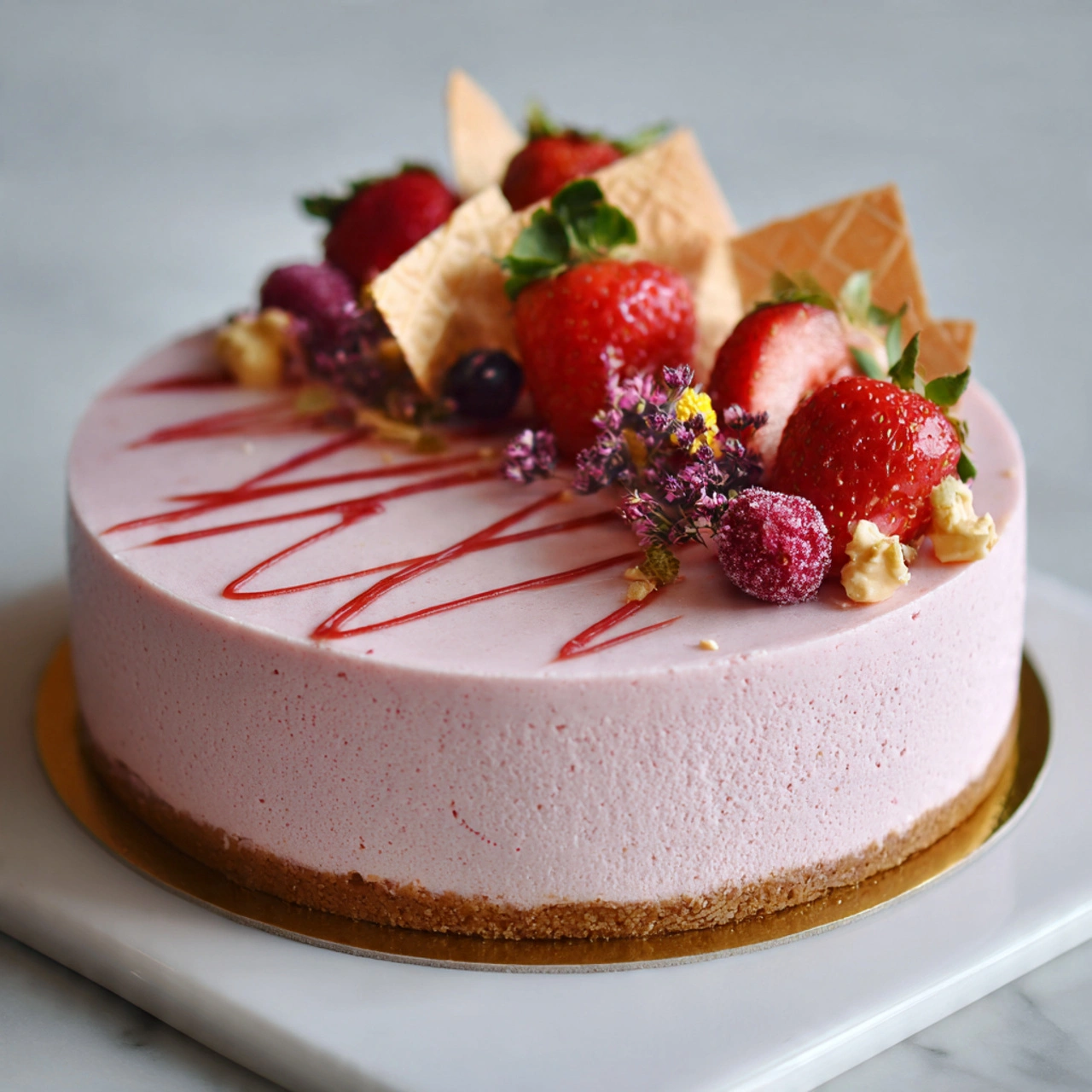 No-Bake Pink Cheesecake That Wows: Simple, Stunning, and Delicious Pink cheesecake topped with fresh berries