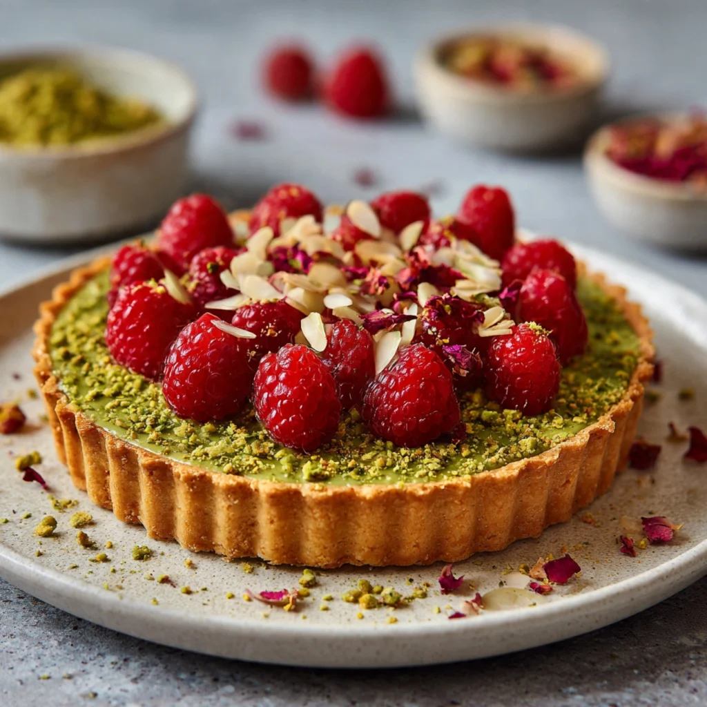 Pistachio and Raspberry Tart