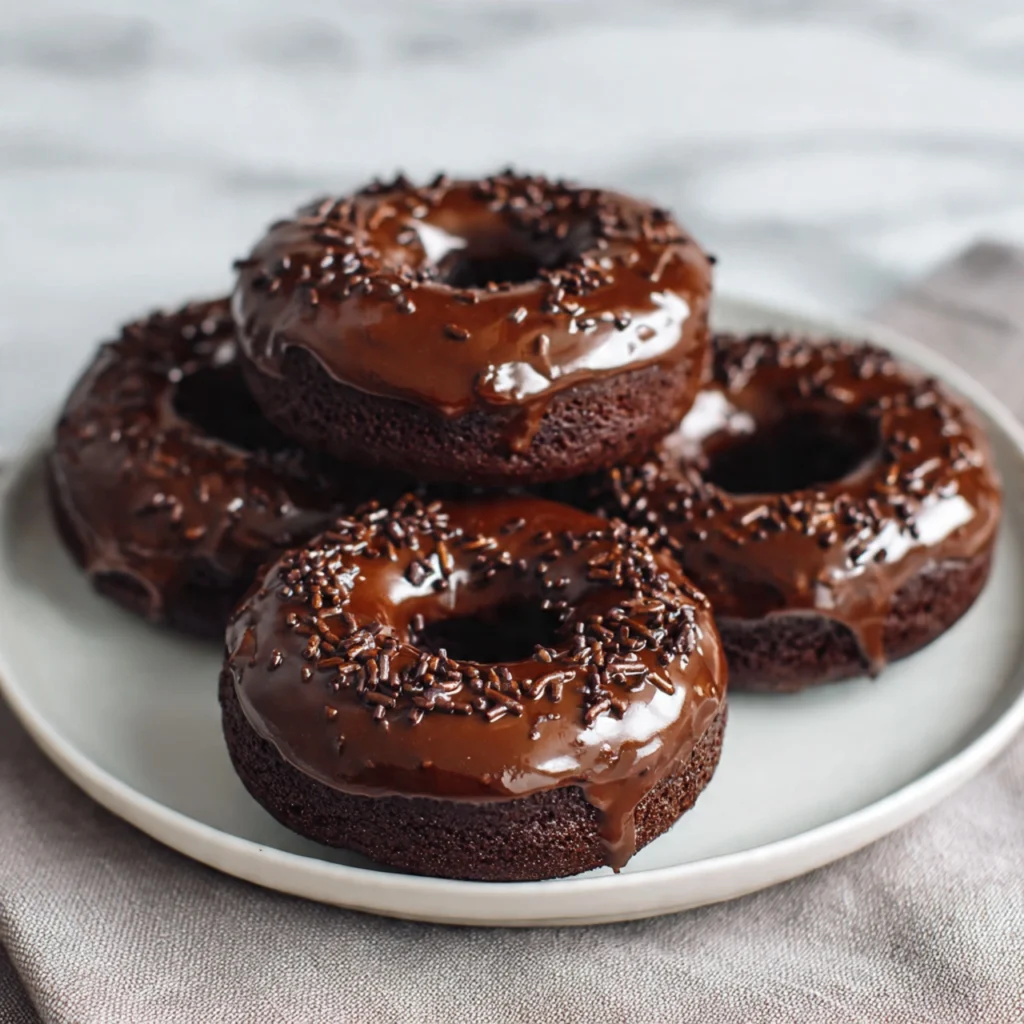 Baked Chocolate Fudge Glazed Doughnuts