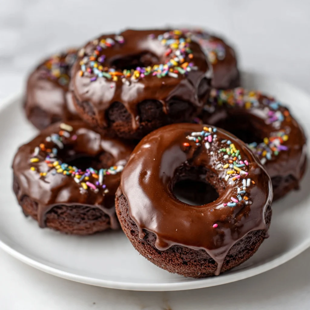 Baked Chocolate Fudge Glazed Doughnuts