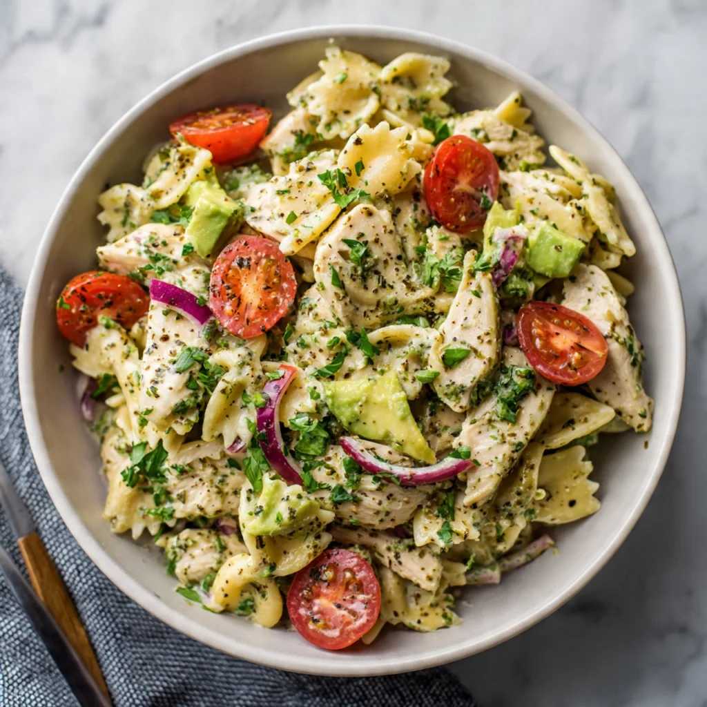 Creamy Avocado Ranch Chicken Pasta Salad