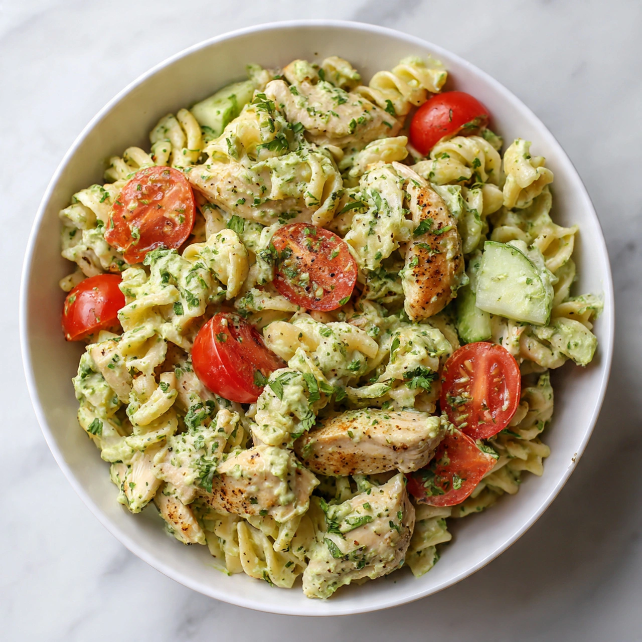 Creamy Avocado Ranch Chicken Pasta Salad