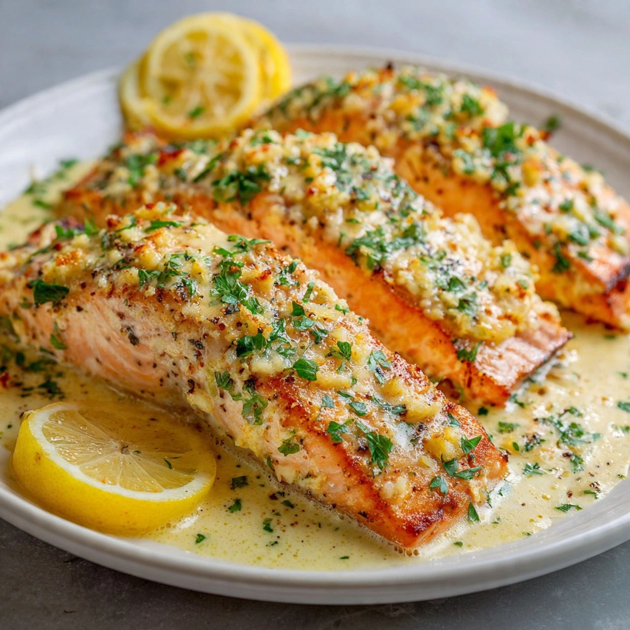 Creamy Garlic Butter Baked Salmon
