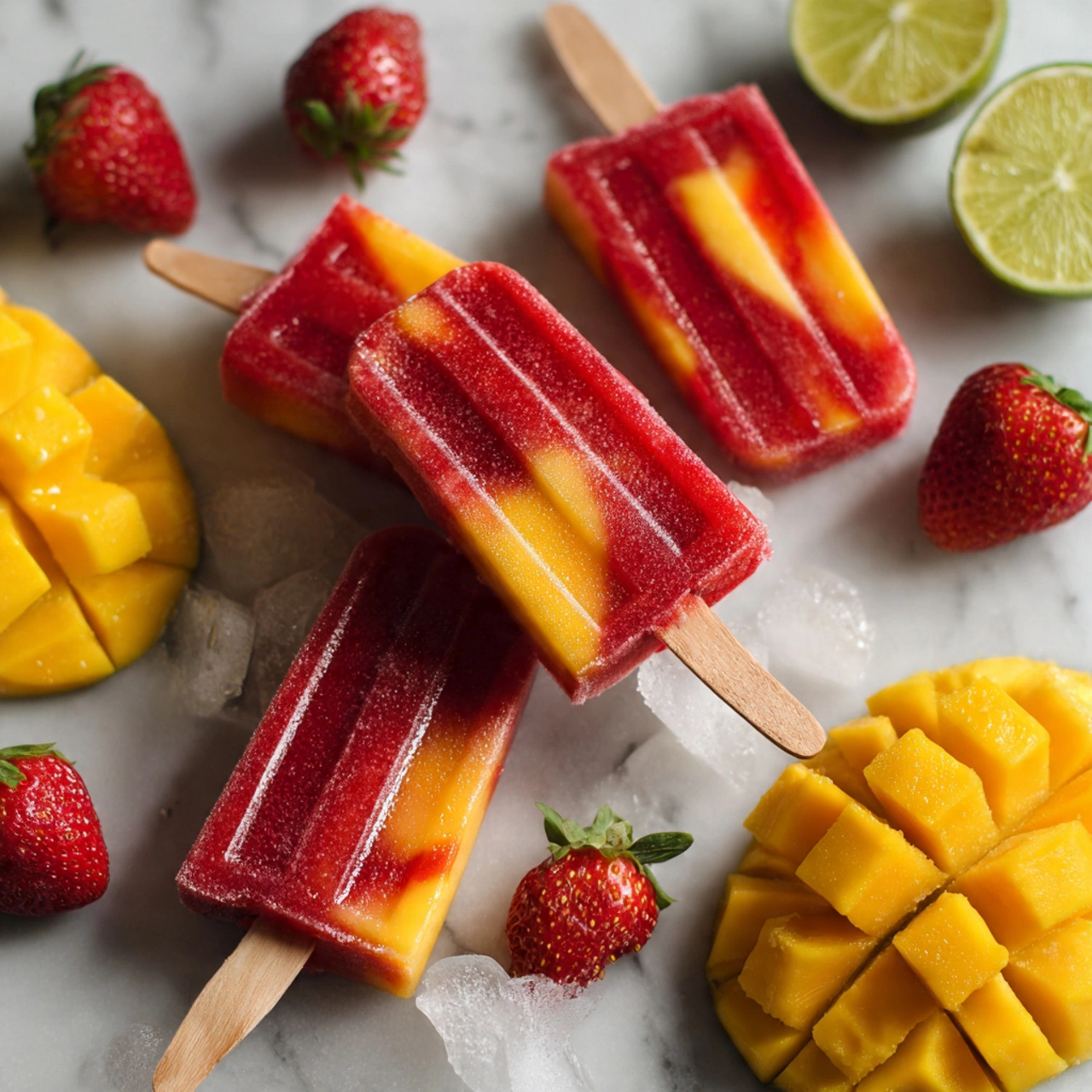 Creamy Strawberry Mango Popsicles