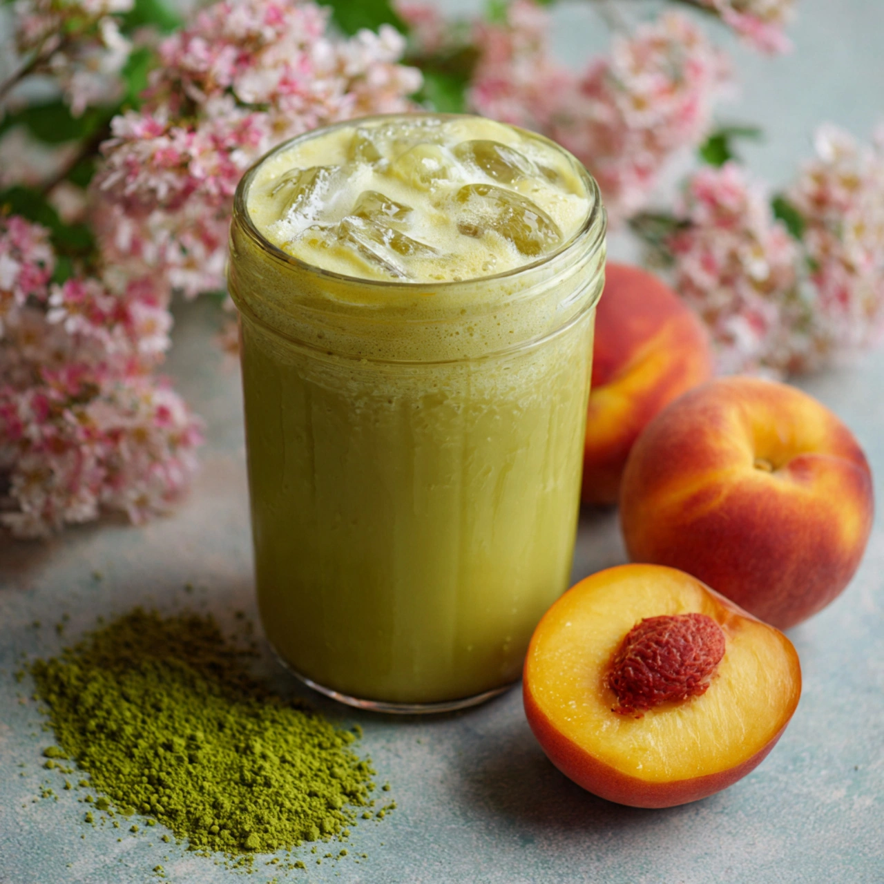 Iced Peach Lemonade Matcha Latte