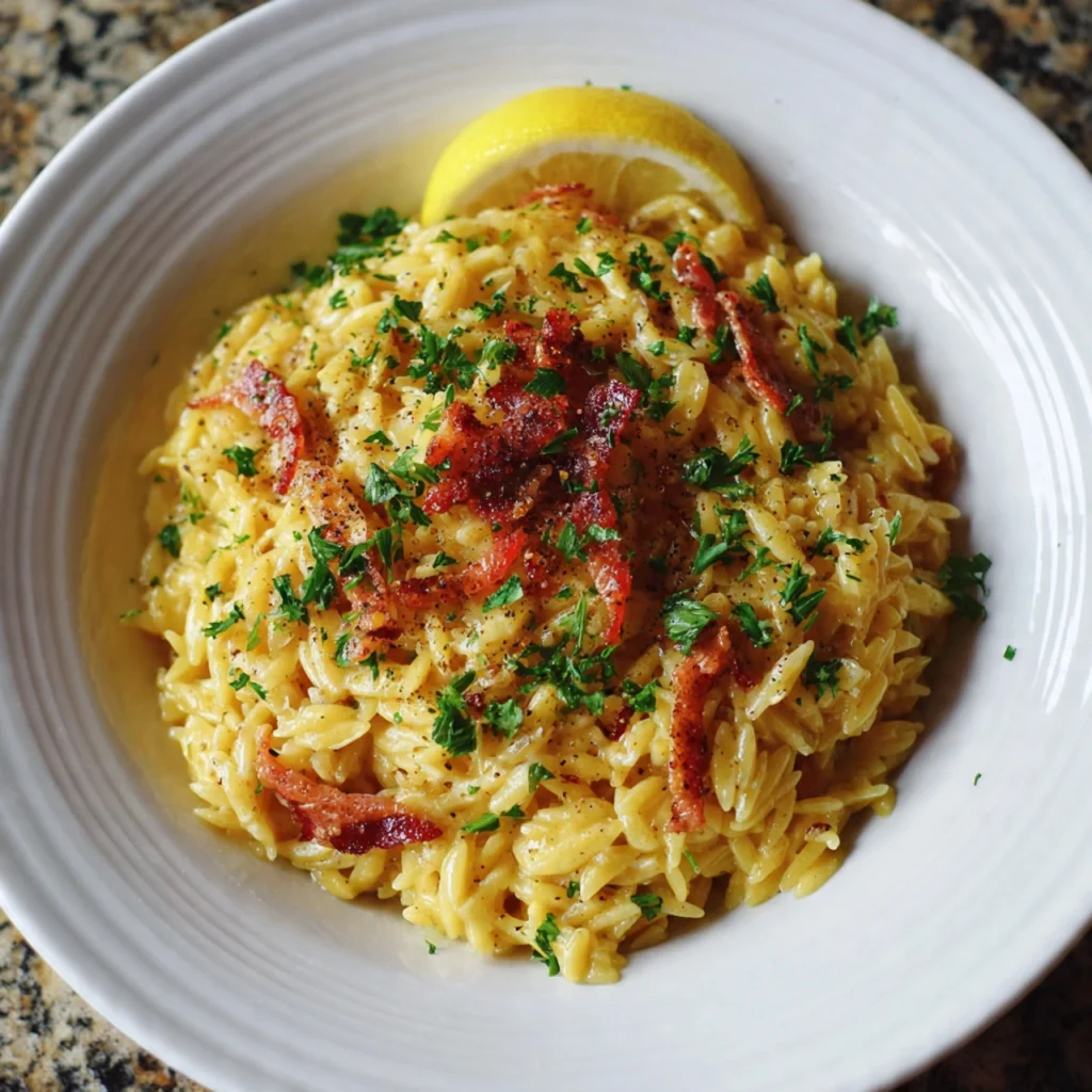 Lemon Butter Orzo Carbonara