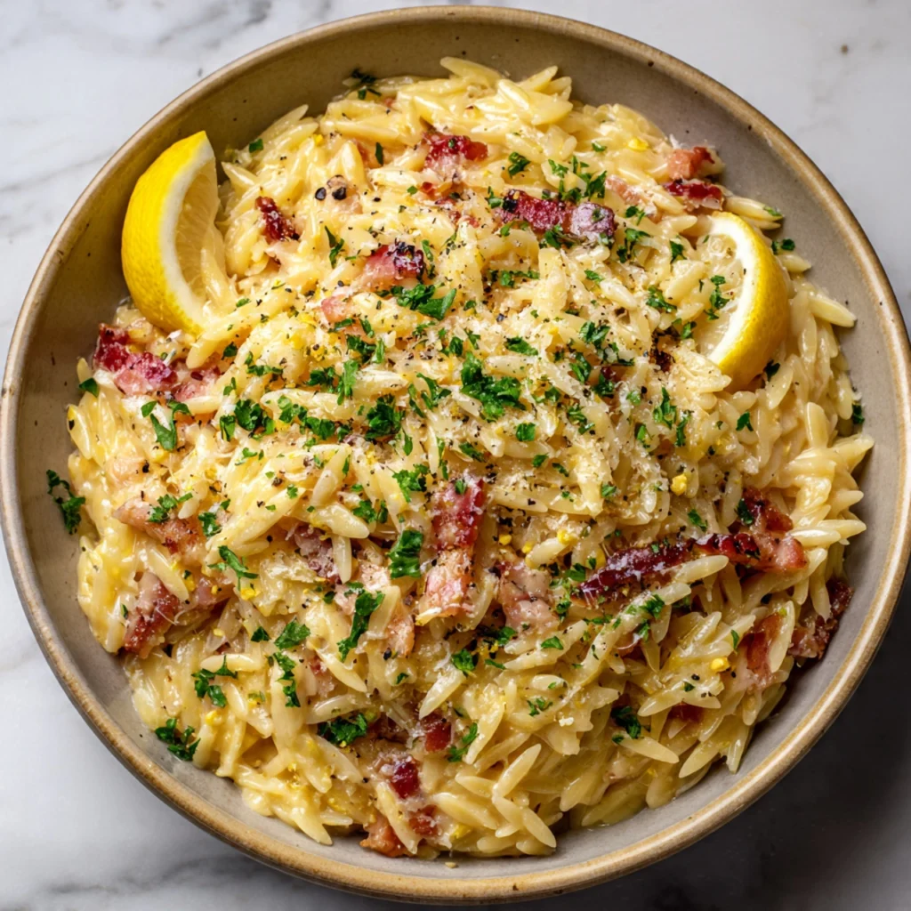 Lemon Butter Orzo Carbonara