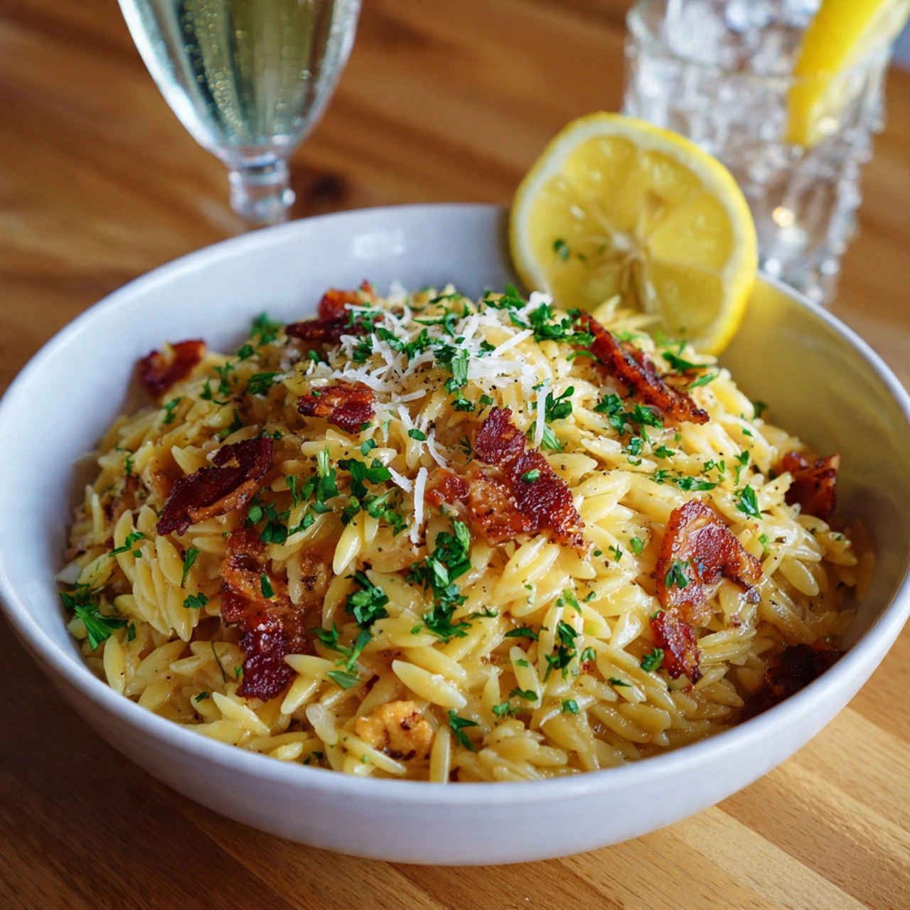 Lemon Butter Orzo Carbonara : The perfect everyone will love