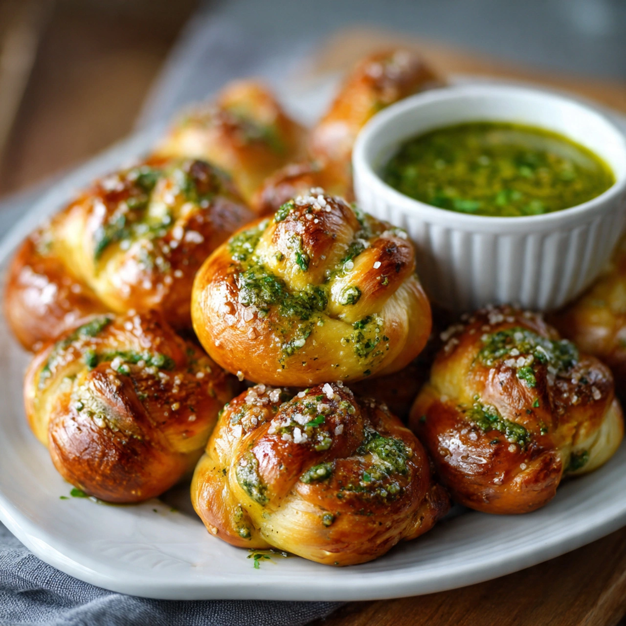 Pesto Garlic Butter Soft Pretzel Knots