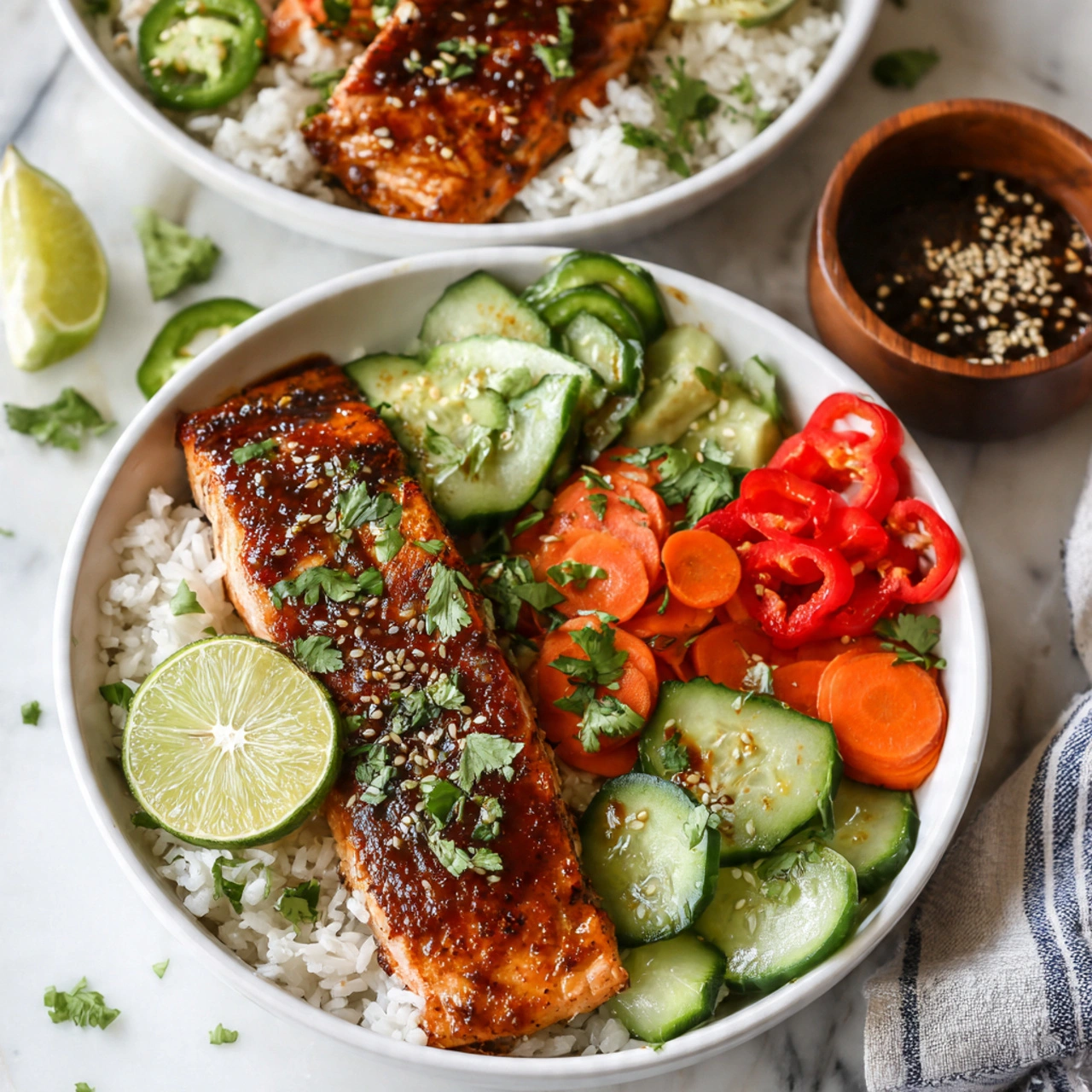 Spicy Honey Balsamic Salmon Bowls