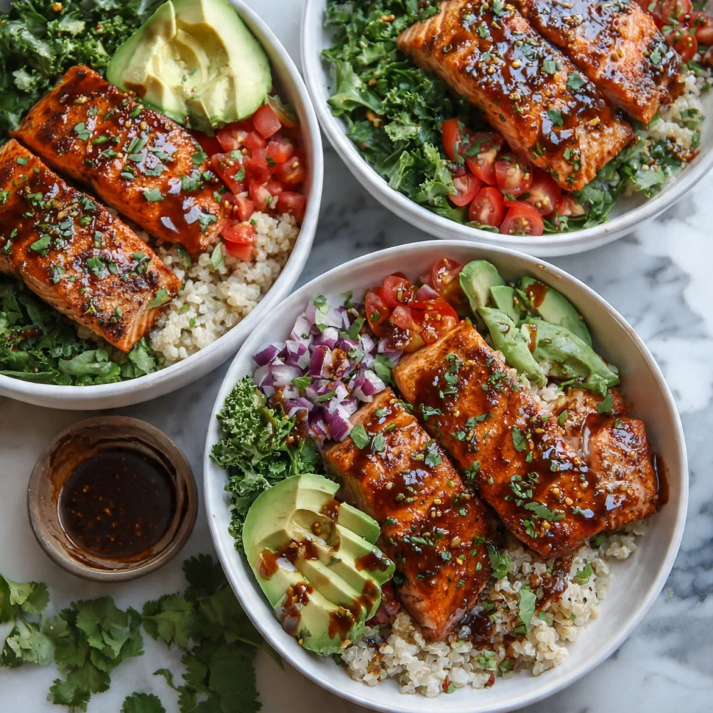 Spicy Honey Balsamic Salmon Bowls